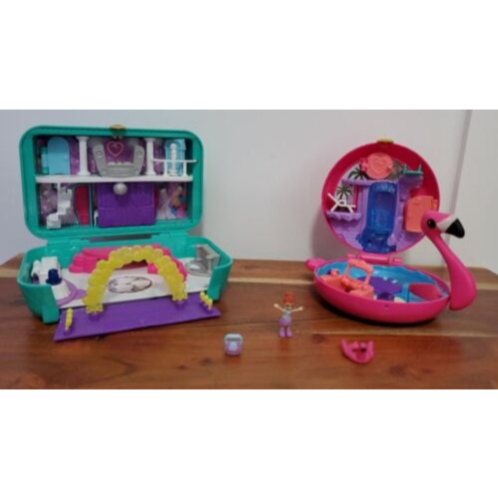 Polly Pocket Compact Pink Flamingo & Ballroom 2017 + Accessories